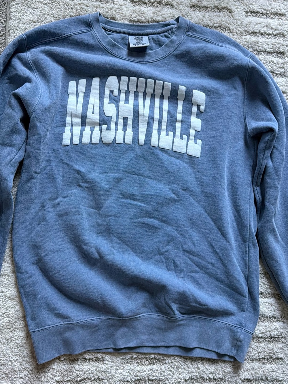 Comfort Colors Nashville Crewneck Sweatshirt - Light Blue with White Print